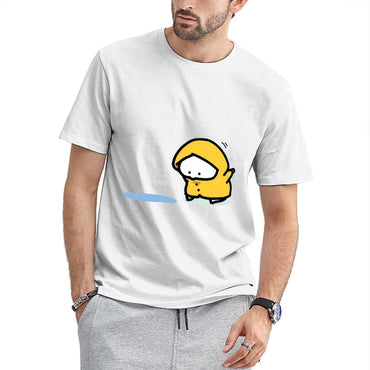 Inkmay Casual Cotton T-shirt Yellow Duck Wearing Raincoat On Black Unisex T-shirtRegular Pure T-Shirt