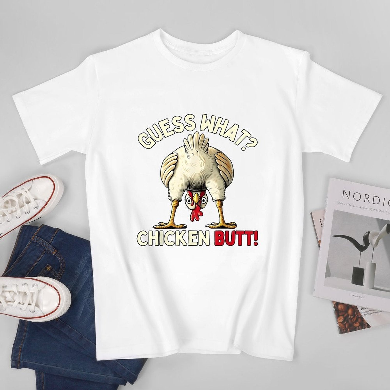Inkmay Casual  Cotton T-shirt Chicken Butt Cartoon Print Design Art Unisex T-shirtActiveLine StreetLine T-Shirt