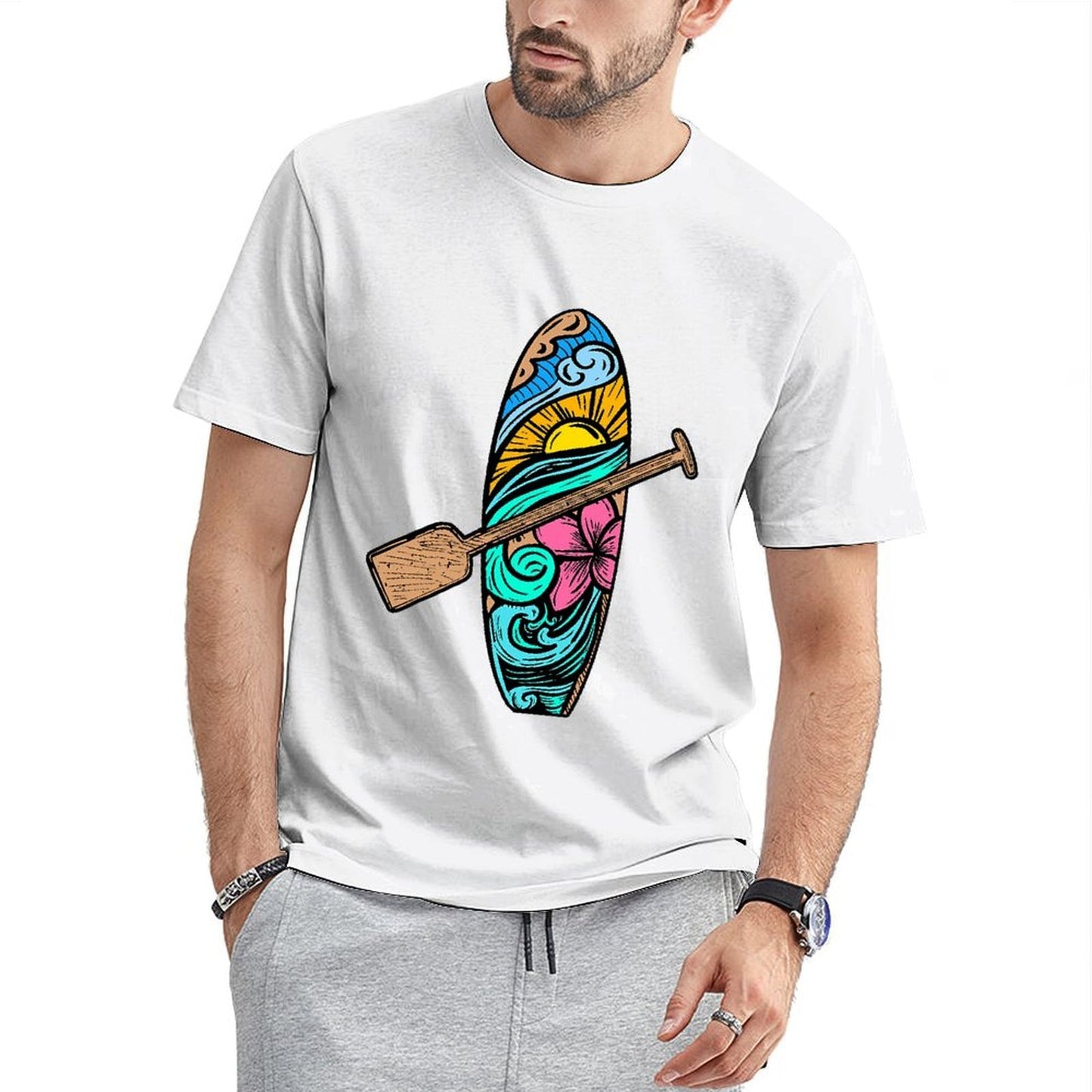 Inkmay Casual Cotton T-shirt Surfboard With Colorful Waves And Unisex T-shirtRelaxed Refined T-Shirt