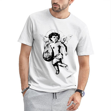 Inkmay Casual  Cotton T-shirt Sugar Skull With Roses And Mustache Unisex T-shirtSeamless Relaxed T-Shirt