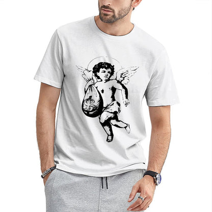 Inkmay Casual  Cotton T-shirt Sugar Skull With Roses And Mustache Unisex T-shirtSeamless Relaxed T-Shirt