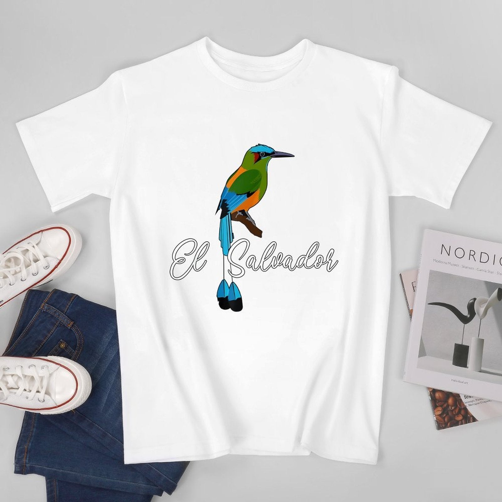 Inkmay Casual  Cotton T-shirt Colorful Bird On Branch El Salvador Unisex T-shirtRefined EasyStyle T-Shirt