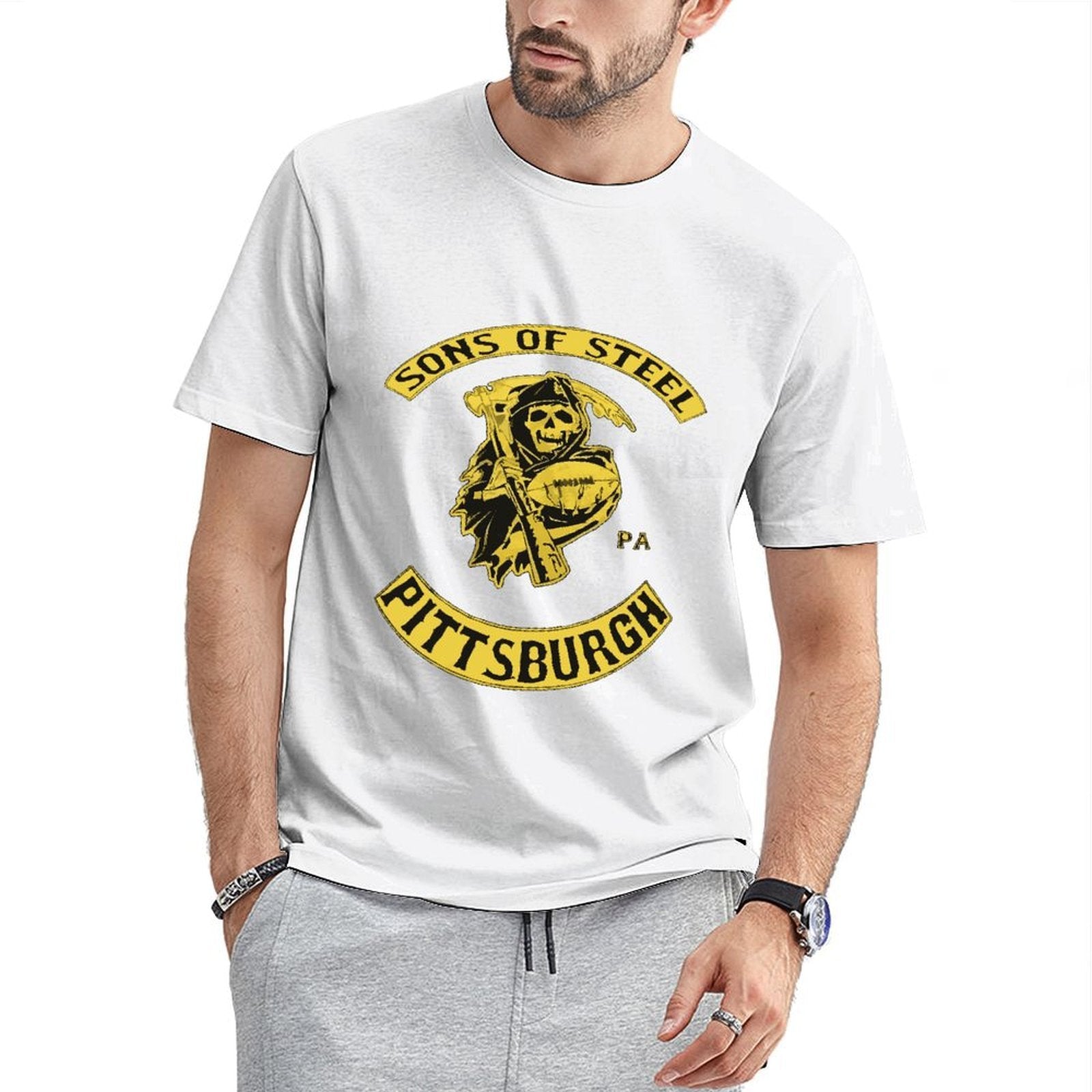 Inkmay Casual  Cotton T-shirt Pittsburgh Sons Of Steel Football Design Unisex T-shirtClean Edges SoftFeel T-Shirt