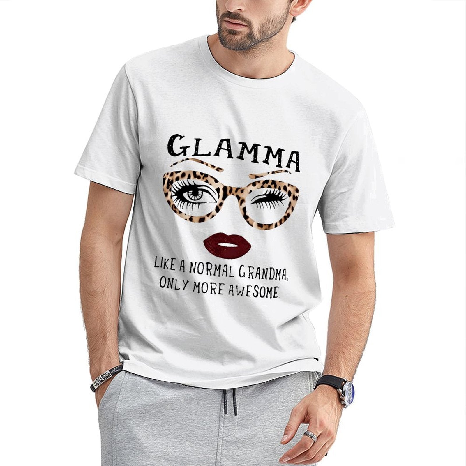 Inkmay Casual Cotton T-shirt Leopard Print Sunglasses With Eyelashes Unisex T-shirtOutdoor Logo-Ready T-Shirt
