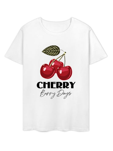 Inkmay Casual Cotton T-shirt Bright Red Cherries With Green Leaf Unisex T-shirtYearRound Heat-Transfer T-Shirt