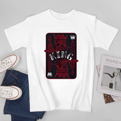 Inkmay Casual  Cotton T-shirt King Card Design With Swords Unisex T-shirtSimple YearRound T-Shirt