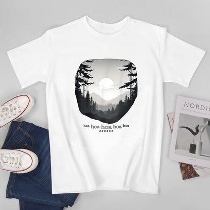 Inkmay Casual  Cotton T-shirt Forest Landscape With Sun And Trees Unisex T-shirtWeekend Simple T-Shirt