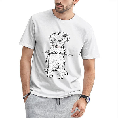 Inkmay Casual Cotton T-shirt Black And White Dog Pattern Print Unisex T-shirtEco-Conscious Smooth Feel T-Shirt