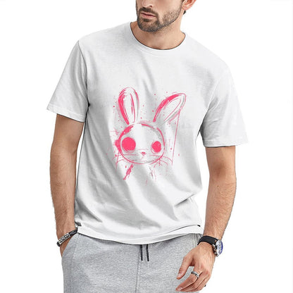 Inkmay Casual  Cotton T-shirt Stylized Rabbit Face With Pink Accents Unisex T-shirtVibrant Colors Breathable T-Shirt