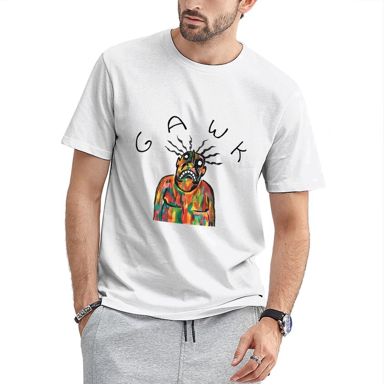 Inkmay Casual Cotton T-shirt Colorful Abstract Art With Bold Lines Unisex T-shirtSimple Lightweight T-Shirt