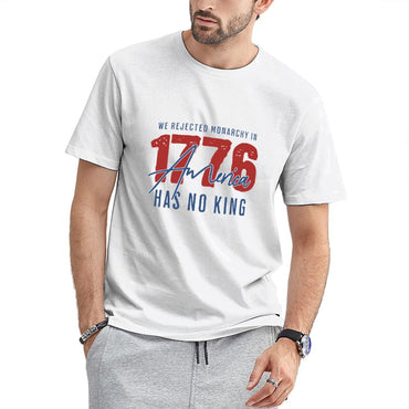 Inkmay Casual  Cotton T-shirt America Flag Pattern With Blue Red Unisex T-shirtSoft-Touch Colorfast T-Shirt