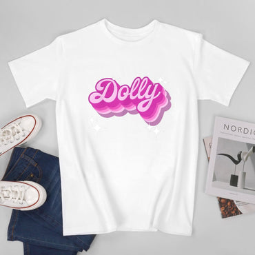 Inkmay Casual  Cotton T-shirt Dolly Pink Script With Shadow Effects Unisex T-shirtEverydayComfort TrueComfort T-Shirt