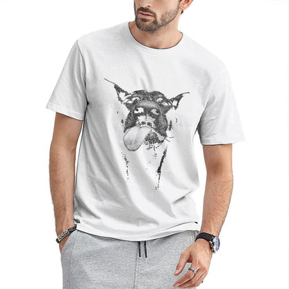 Inkmay Casual Cotton T-shirt Black And White Dog Tongue Out Unisex T-shirtWeekend Soft-Touch T-Shirt