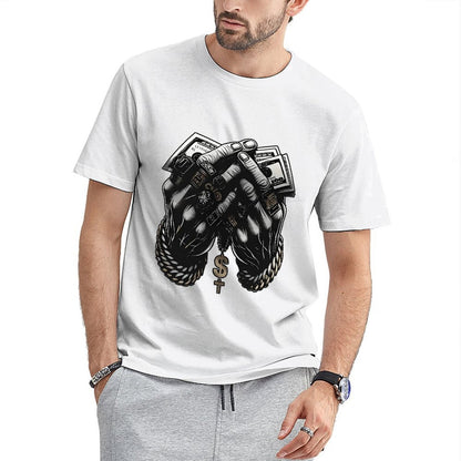 Inkmay Casual Cotton T-shirt Money Hands Rope Chain Dollar Cross Unisex T-shirtSoft SoftTouch T-Shirt