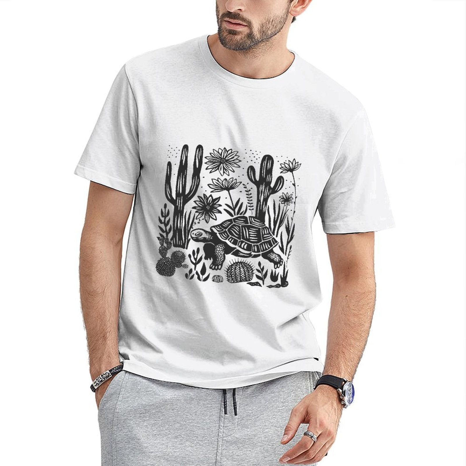 Inkmay Casual Cotton T-shirt Solid Black Background No Pattern Prints Unisex T-shirtLogo-Ready Urban T-Shirt