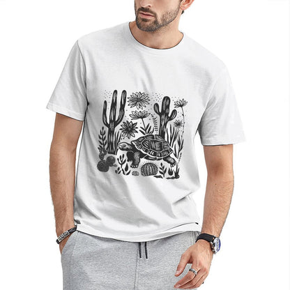 Inkmay Casual Cotton T-shirt Solid Black Background No Pattern Prints Unisex T-shirtLogo-Ready Urban T-Shirt