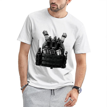 Inkmay Casual Cotton T-shirt Tactical Vest With Various Pouches Attached Unisex T-shirtSolid Sleek T-Shirt