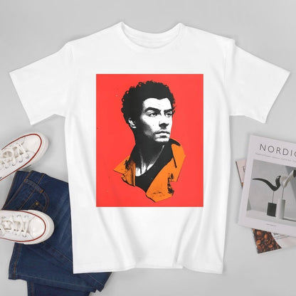 Inkmay Casual  Cotton T-shirt Bold Red Background With Black Portrait Unisex T-shirtYearRound EverydayComfort T-Shirt