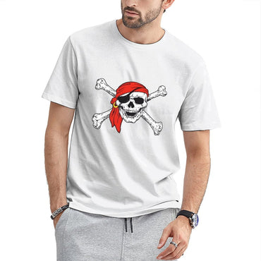 Inkmay Casual  Cotton T-shirt Pirate Skull With Red Bandana Crossbones Unisex T-shirtNeat Clean T-Shirt