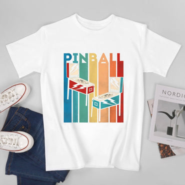 Inkmay Casual  Cotton T-shirt Pinball Machines On Colorful Background Unisex T-shirtSolid On-Demand T-Shirt