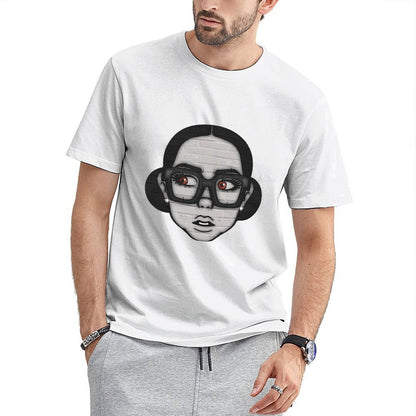 Inkmay Casual Cotton T-shirt Brick Wall Art With Glasses Eyes Unisex T-shirtOutdoor Promotional T-Shirt