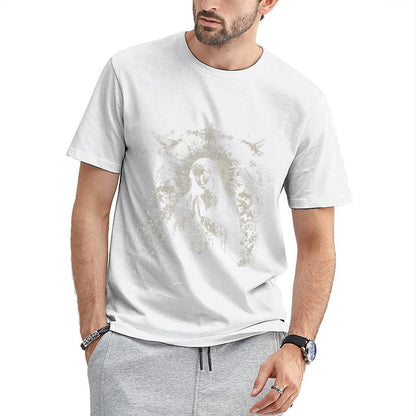 Inkmay Casual Cotton T-shirt Religious Art With Angels And Cross Unisex T-shirtNeutral Solid T-Shirt