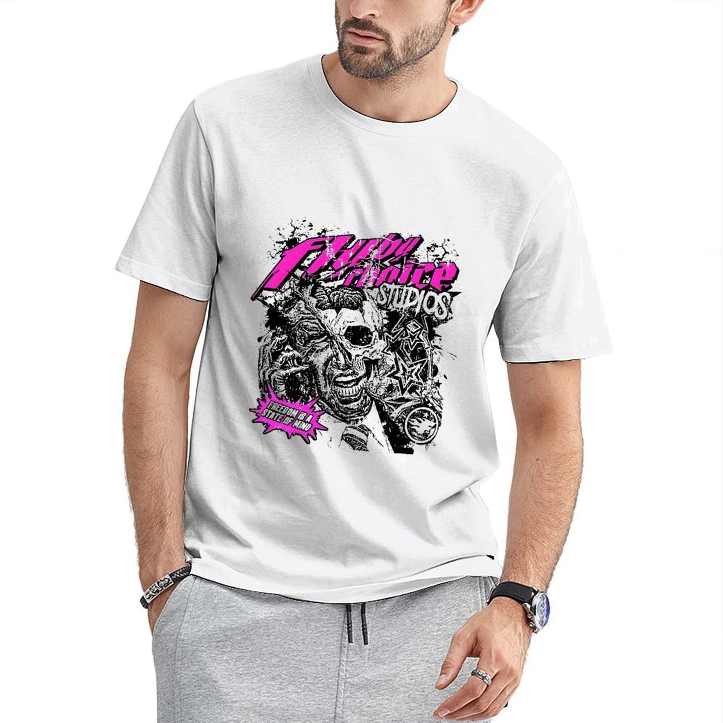 Inkmay Casual Cotton T-shirt Funky Zombie Artwork With Stars Unisex T-shirt