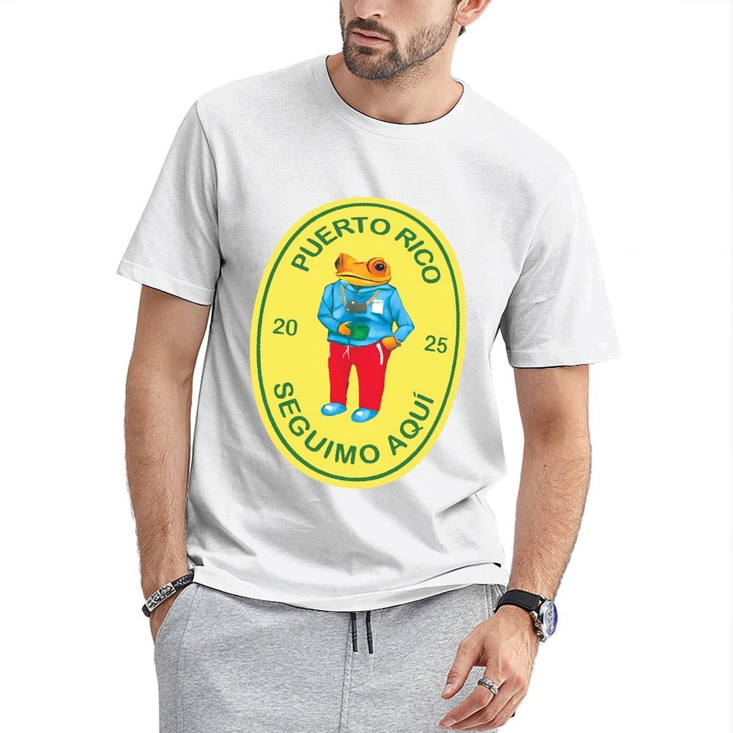 Inkmay Casual Cotton T-shirt Puerto Rico Frog Traveler Design Bright Unisex T-shirtStreet Long Lasting T-Shirt
