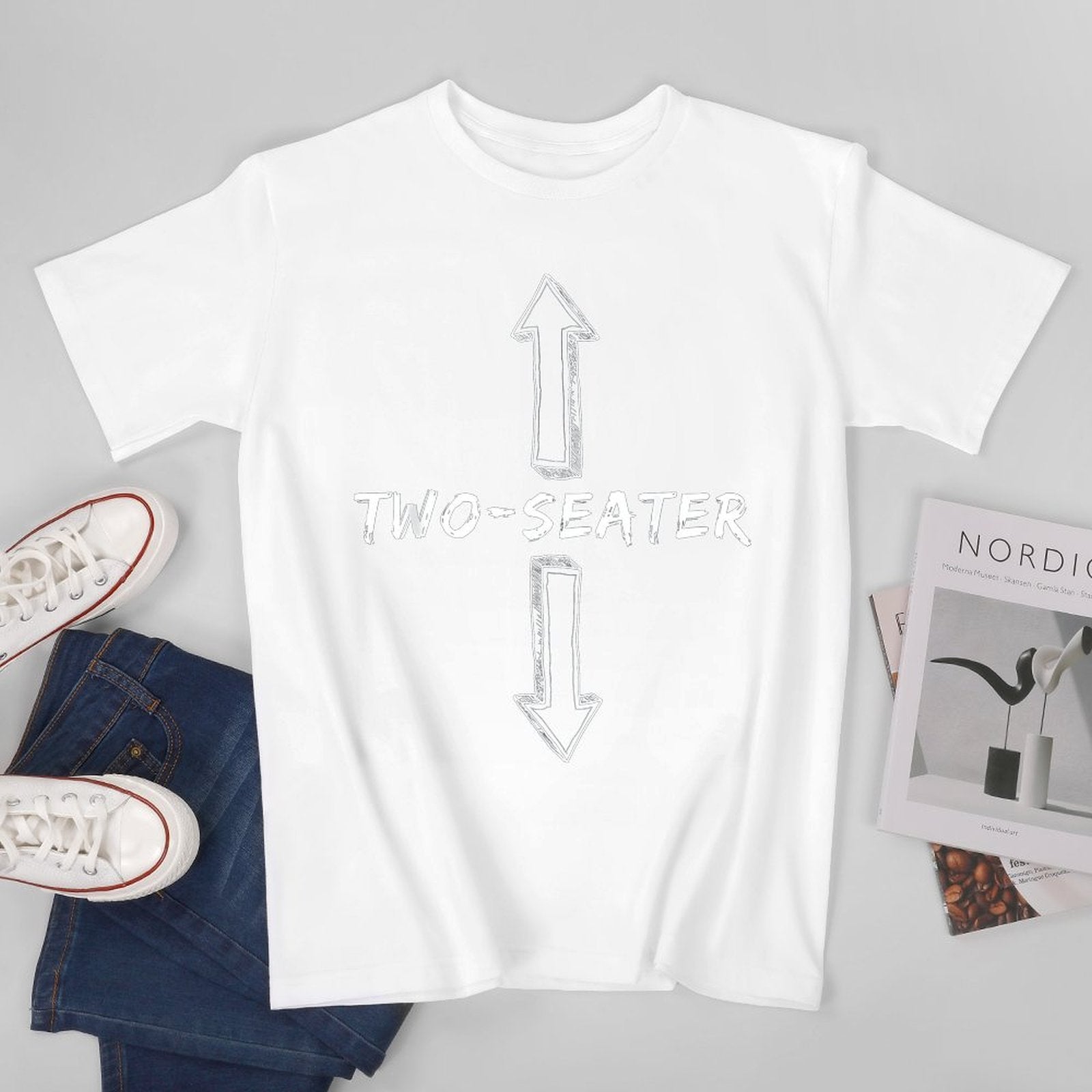 Inkmay Casual  Cotton T-shirt Two Seater Arrows On Gray Background Unisex T-shirtClassicStyle Printed T-Shirt
