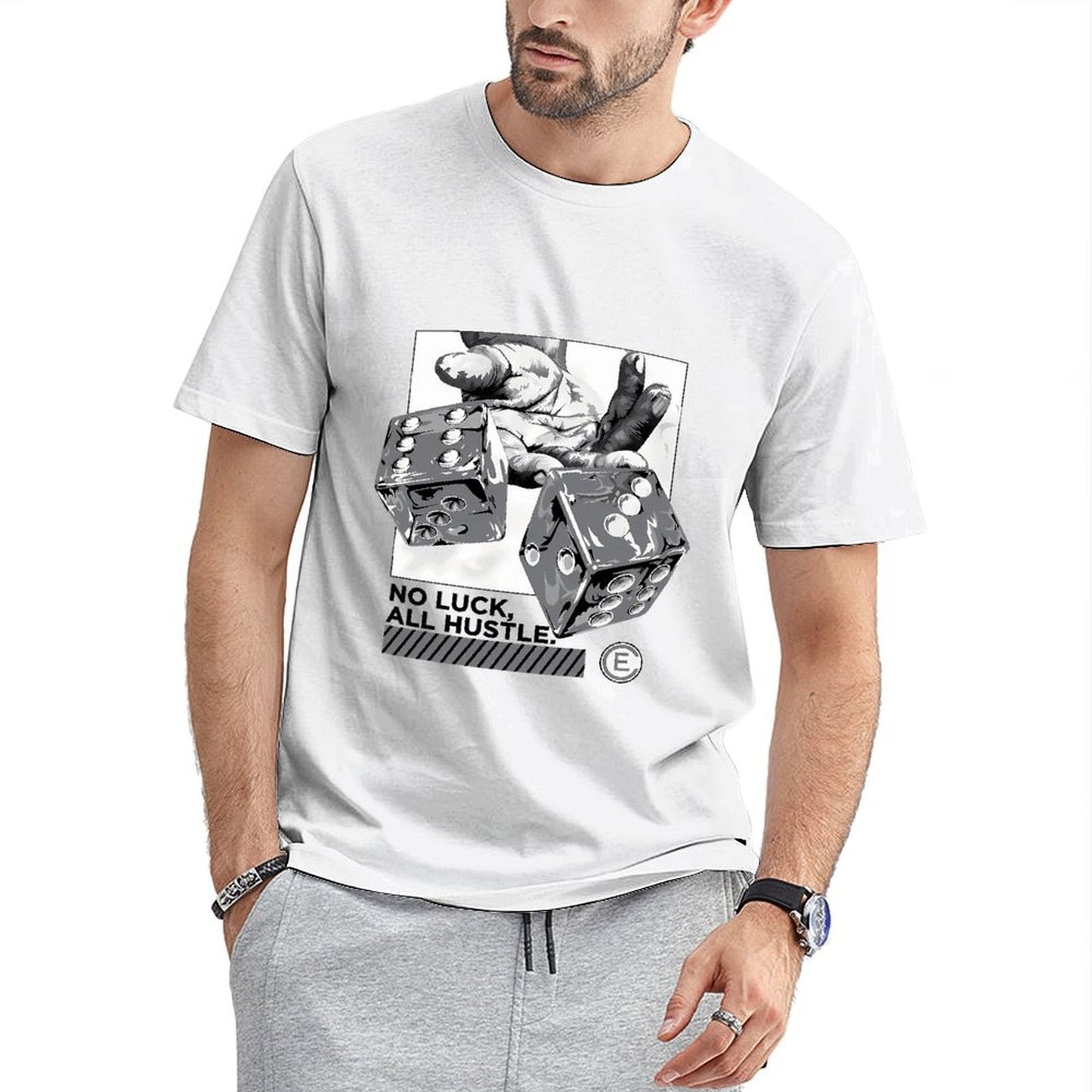 Inkmay Casual Cotton T-shirt Dice Rolling Hands Artistic Pattern Prints Unisex T-shirtPlain Fresh T-Shirt
