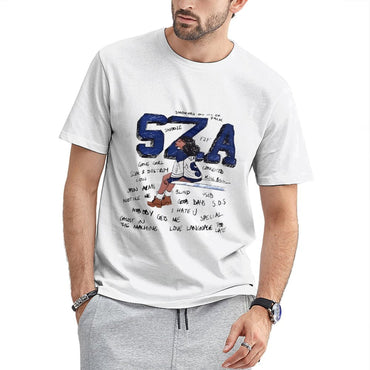Inkmay Casual Cotton T-shirt Stylized Artwork Featuring Sza In Sports Unisex T-shirtCrewneck Weekend T-Shirt