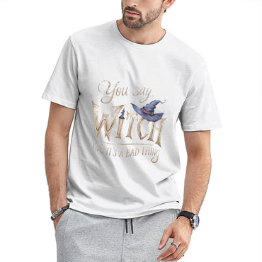 Inkmay Casual Cotton T-shirt Witch Hat And Magical Words Art Unisex T-shirtClassicStyle ComfortSeries T-Shirt