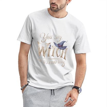 Inkmay Casual Cotton T-shirt Witch Hat And Magical Words Art Unisex T-shirtClassicStyle ComfortSeries T-Shirt