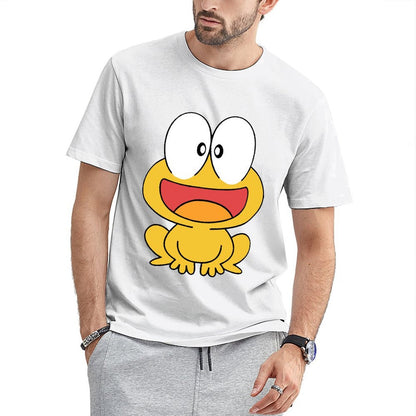Inkmay Casual Cotton T-shirt Cute Yellow Frog With Big Eyes Unisex T-shirtPocket Tee Soft-Touch T-Shirt