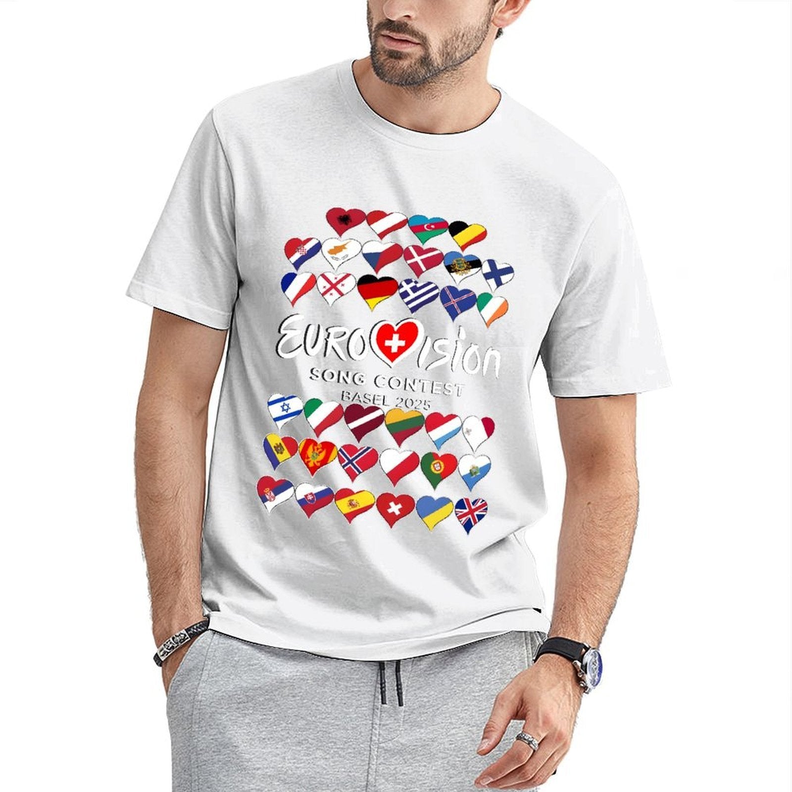 Inkmay Casual  Cotton T-shirt Eurovision Song Contest Flags Heart Design Unisex T-shirtActiveLine Eco / Sustainable T-Shirt