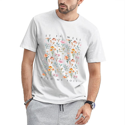 Inkmay Casual Cotton T-shirt Floral Pattern With Soft Colors And Unisex T-shirtComfortLine Premium Finish T-Shirt