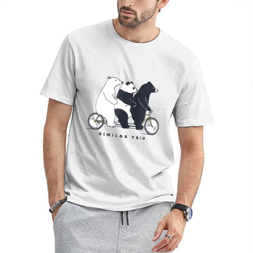 Inkmay Casual Cotton T-shirt Three Bears Riding A Bicycle Together Unisex T-shirtRecycled Midweight T-Shirt