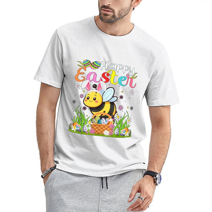 Inkmay Casual Cotton T-shirt Happy Easter Bee With Eggs Unisex T-shirtPure Classic Fit T-Shirt