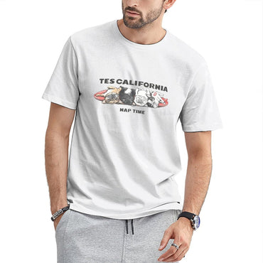 Inkmay Casual Cotton T-shirt Sleeping Dogs On Surfboard Design Art Unisex T-shirtStrong Sport T-Shirt