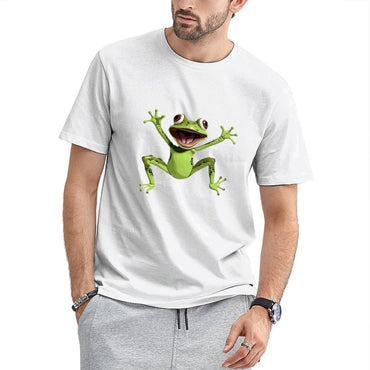 Inkmay Casual Cotton T-shirt Happy Green Frog With Big Eyes Unisex T-shirt
