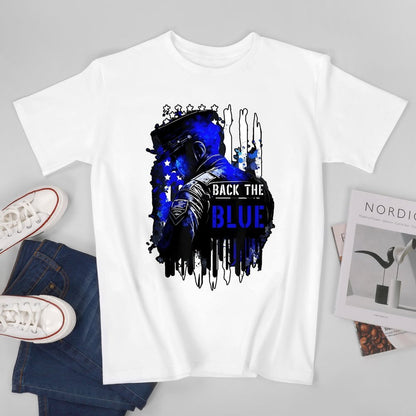 Inkmay Casual  Cotton T-shirt Back The Blue Police Support Design Unisex T-shirtEverydaySeries RelaxFit T-Shirt