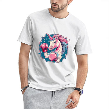 inkmay-casual-cotton-t-shirt-boxing-unicorn-with-pink-mane-unisex-t-shirt
