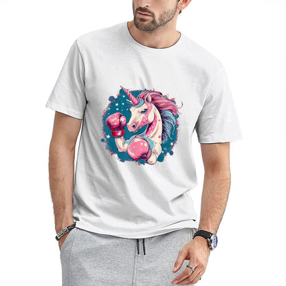 inkmay-casual-cotton-t-shirt-boxing-unicorn-with-pink-mane-unisex-t-shirt