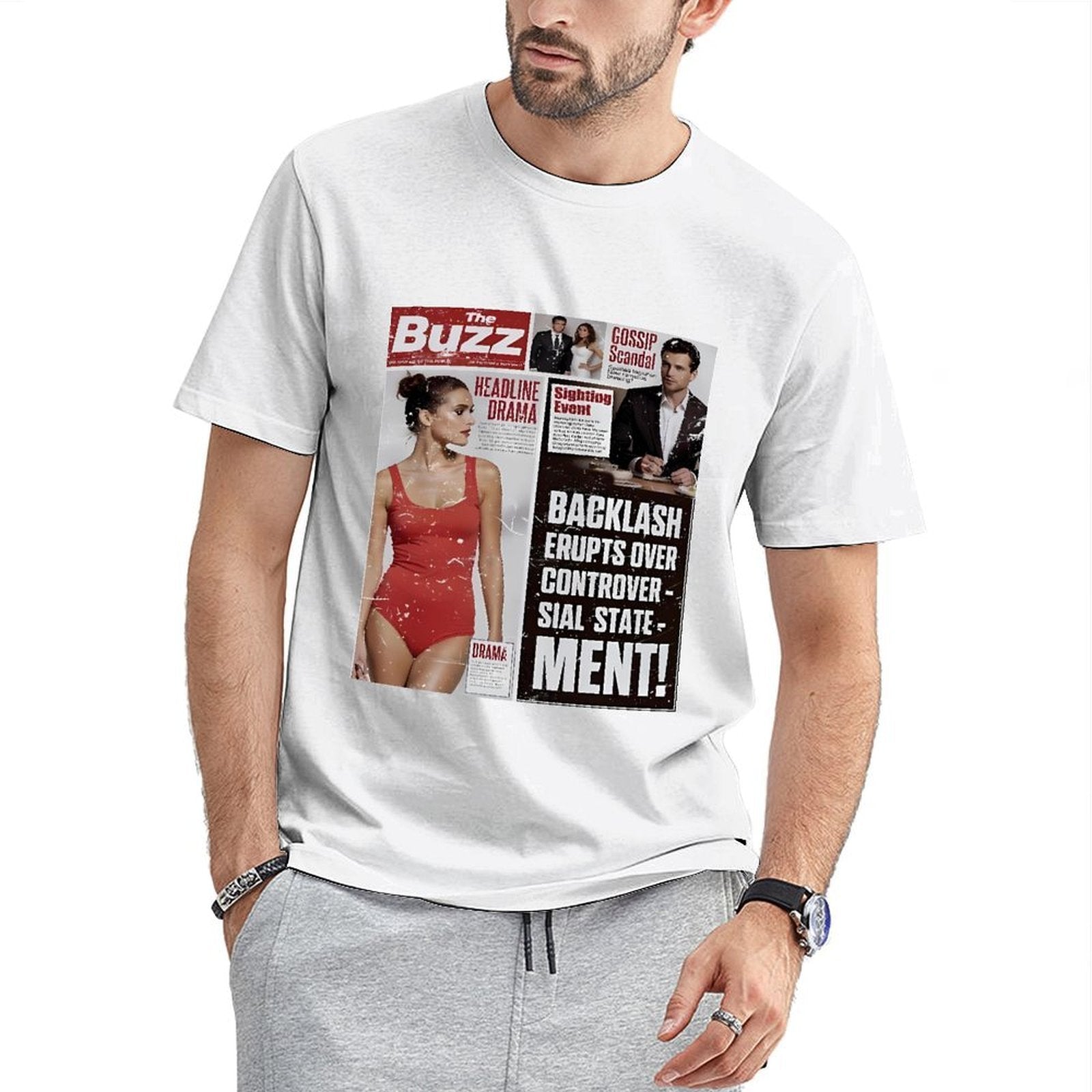 Inkmay Casual Cotton T-shirt Magazine Cover Features Bold Headlines Unisex T-shirtStrong Daily T-Shirt