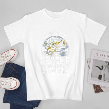 Inkmay Casual  Cotton T-shirt Born To Go Fishing Forced Unisex T-shirtComfortLine Softstyle T-Shirt