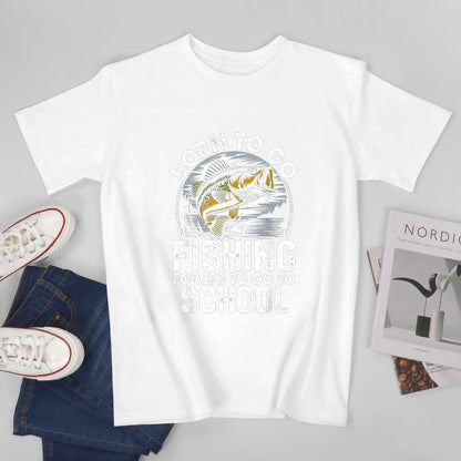 Inkmay Casual  Cotton T-shirt Born To Go Fishing Forced Unisex T-shirtComfortLine Softstyle T-Shirt