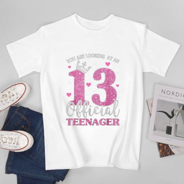 Inkmay Casual  Cotton T-shirt Official Teenager Pink Glitter Crown Design Unisex T-shirtOn-Demand Timeless T-Shirt