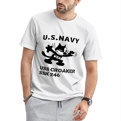 Inkmay Casual Cotton T-shirt Usn Silhouette With Trumpet And Anchor Unisex T-shirtClassic Printed T-Shirt