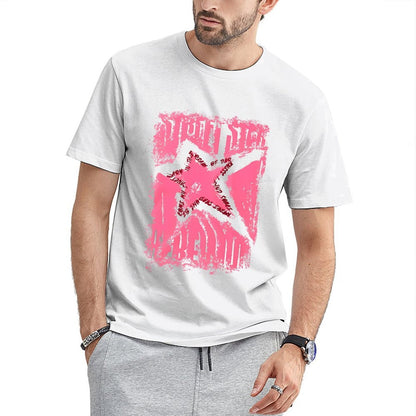 Inkmay Casual Cotton T-shirt Pink Grunge Star With Text Overlays Unisex T-shirtRetro Men¡¯s / Women¡¯s / Youth T-Shirt