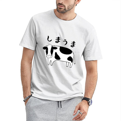 Inkmay Casual Cotton T-shirt Cow Print With Black Spots Unisex T-shirtClassic Design-Your-Own T-Shirt